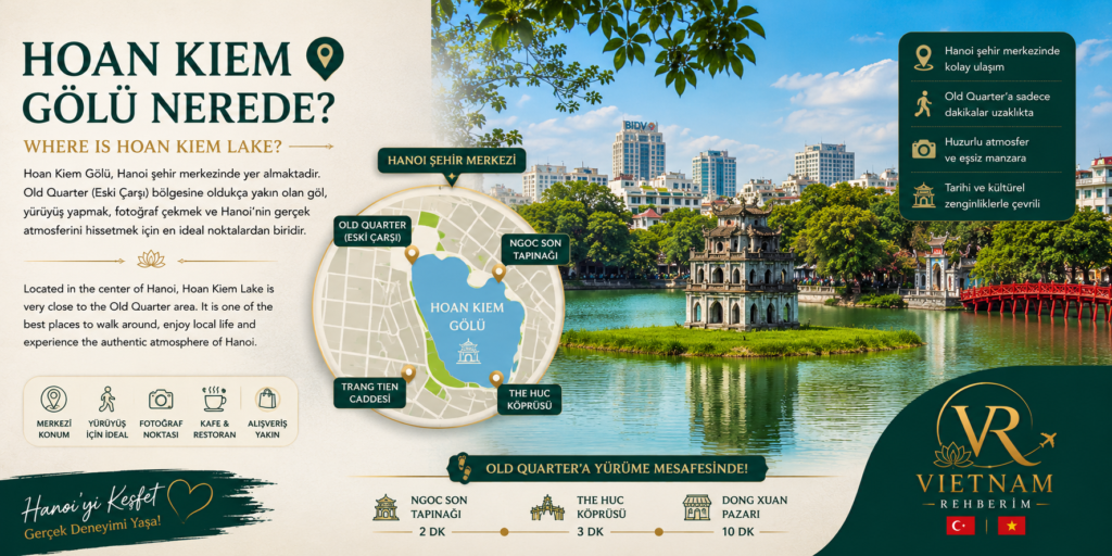Hoan Kiem Gölü Hanoi şehir merkezinde bulunan tarihi göl – Hanoi Old Quarter yakınında Vietnam şehir turu deneyimi
